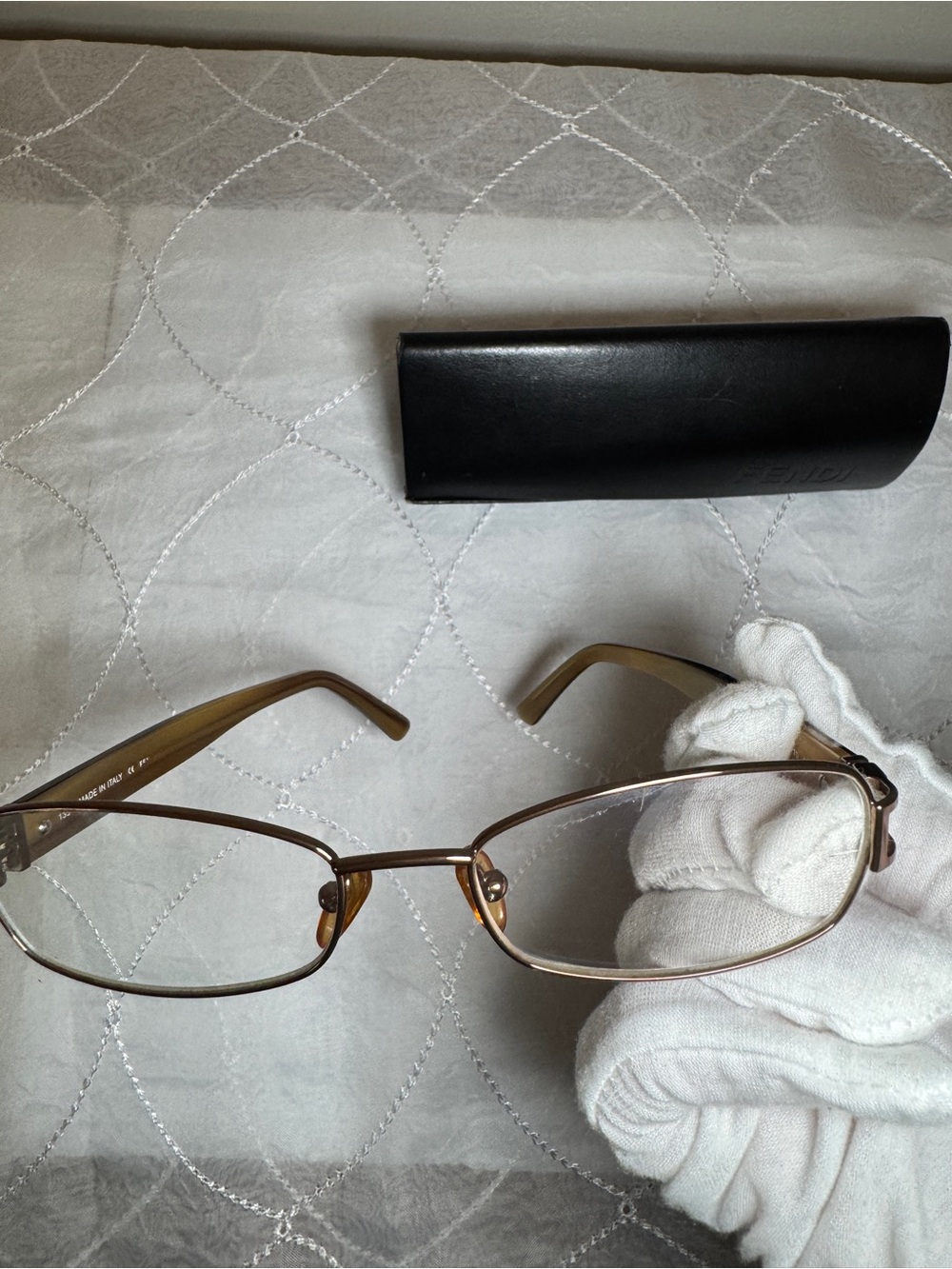 Fendi Brown/Gold Rimless Metal Frame Glasses